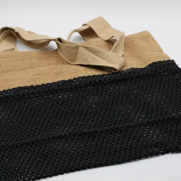 Pure Soft Jute and Cotton Mesh Bag - Black - Image 2
