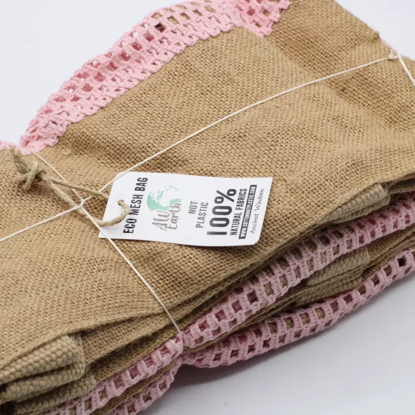 Pure Soft Jute and Cotton Mesh Bag - Rose - Image 3