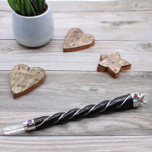Twisted Healing Wand - Silver Rock Quartz Sphere - Image 4