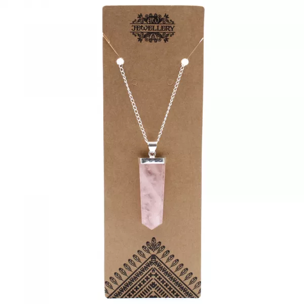 Gemstone Flat Pencil Pendant - Rose Quartz - Image 2