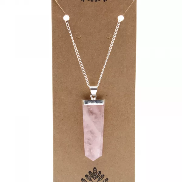 Gemstone Flat Pencil Pendant - Rose Quartz - Image 3