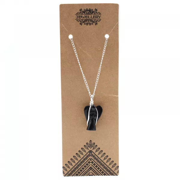Gemstone Guardian Angel Pendant - Black Agate - Image 2