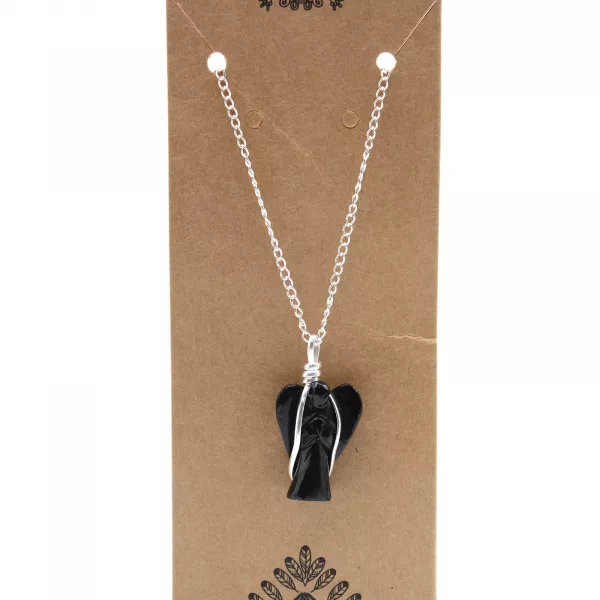 Gemstone Guardian Angel Pendant - Black Agate - Image 3