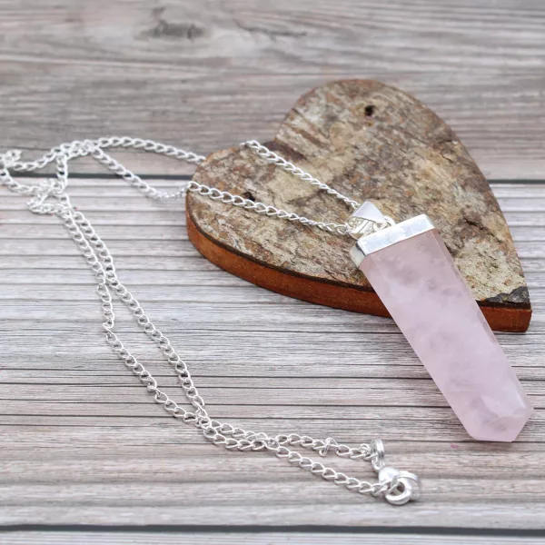 Gemstone Flat Pencil Pendant - Rose Quartz - Image 4