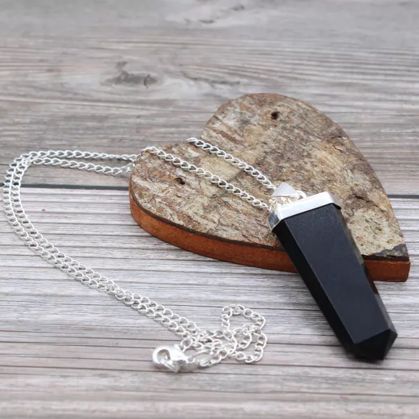 Gemstone Flat Pencil Pendant - Black Agate - Image 4