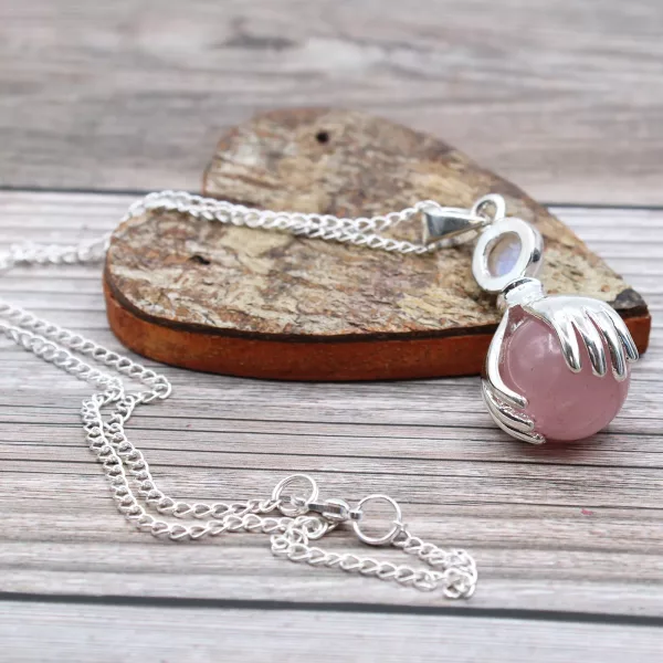 Gemstone Healing Hands Pendant - Rose Quartz - Image 4