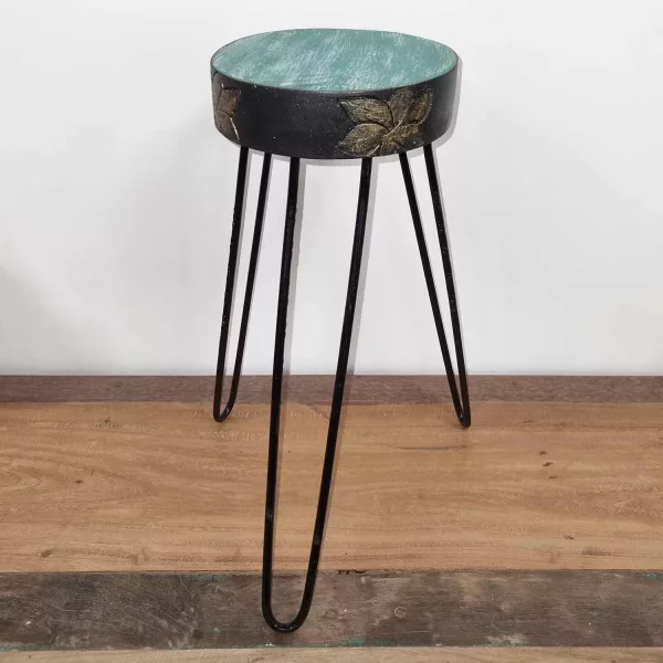 Albasia Wood Plant Stand - Turquoise & gold detail - Image 2