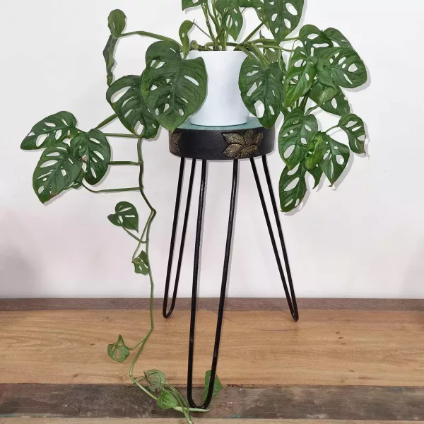Albasia Wood Plant Stand - Turquoise & gold detail - Image 3