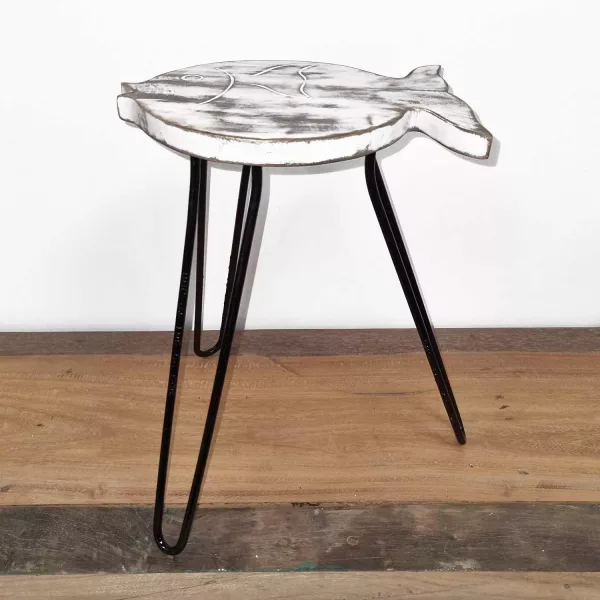 Albasia Wood Fish Stand - Whitewash - Image 2