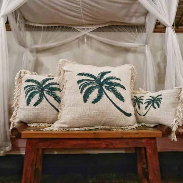 Linen Cushion Cover 60x60cm Palm Tree  with Fringe - Image 3