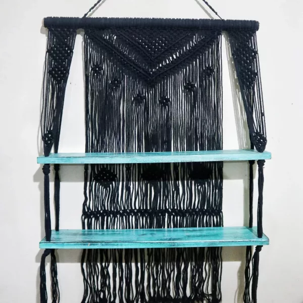 Black Macrame Hanging Shelves - Turquoise - Image 3