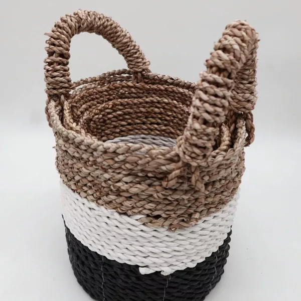Seagrass Basket Set - Dark Grey / White / Natural - Image 4