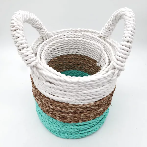 Seagrass Basket Set - Green / Natural / White - Image 3
