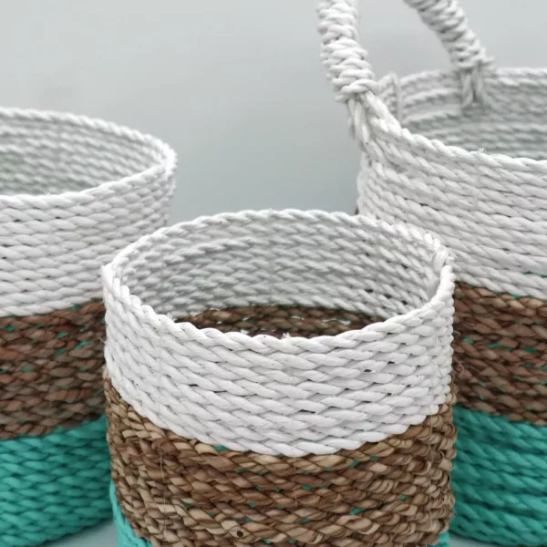 Seagrass Basket Set - Green / Natural / White - Image 4