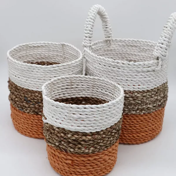 Seagrass Basket Set - Orange / Natural / White - Image 2