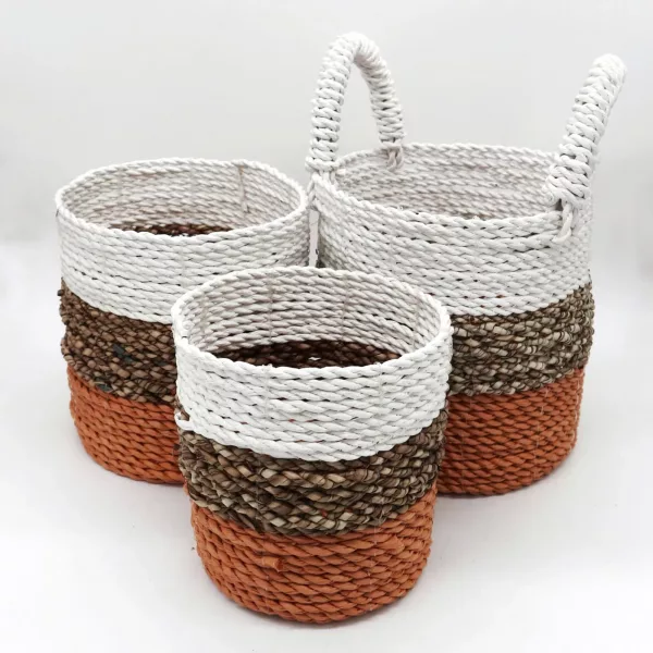 Seagrass Basket Set - Orange / Natural / White - Image 3