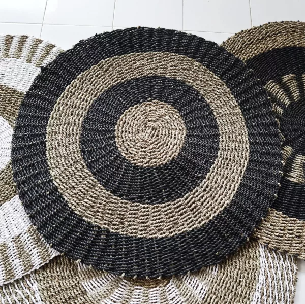 Round Seagrass Black & Tan - Circles - 1m - Image 2