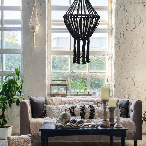 Macrame Large Drop Chandelier - Black - Image 3