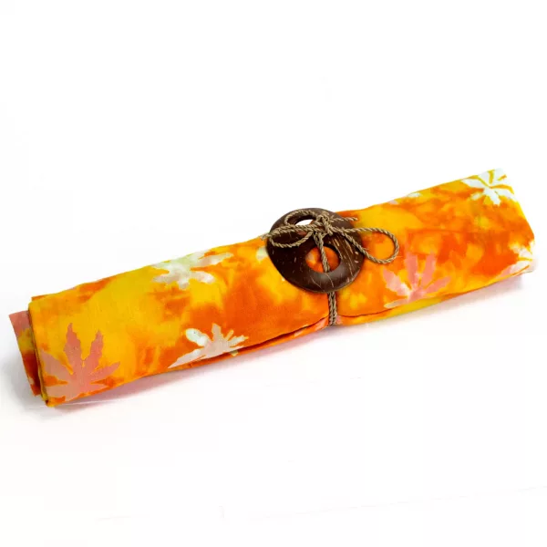 Bali Block Print Sarong - Tropical Leaves - Orange