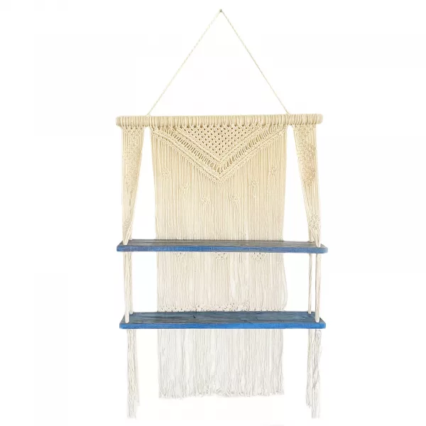 Natural Macrame Hanging Shelves - Blue - Image 4