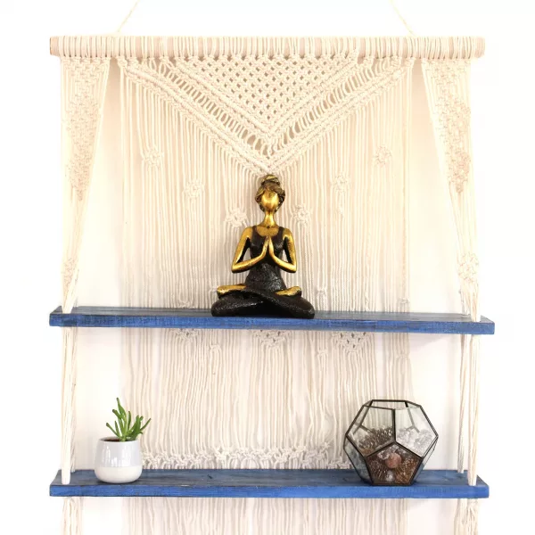 Natural Macrame Hanging Shelves - Blue - Image 2