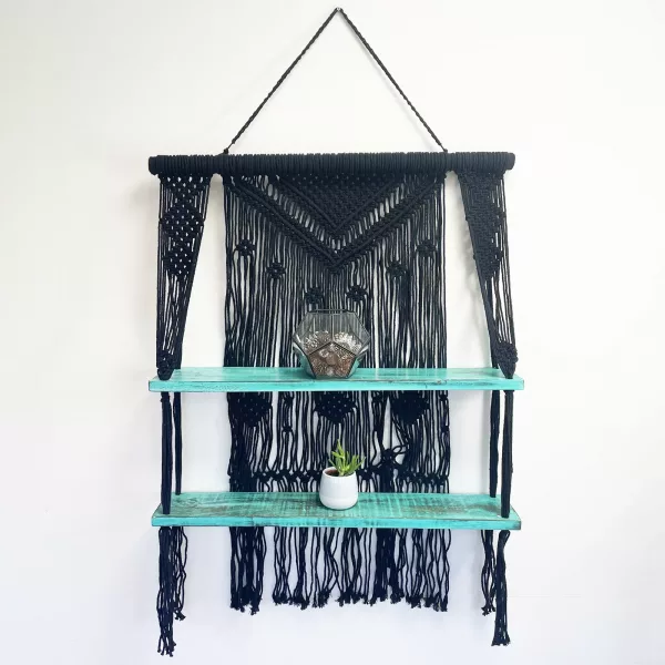 Black Macrame Hanging Shelves - Turquoise - Image 2