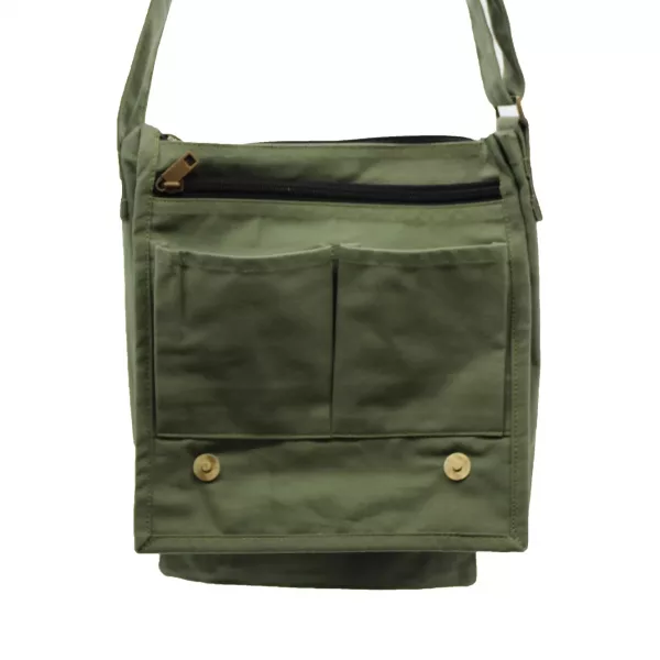 Cotton Canvas Messenger Bag - Green - Image 2