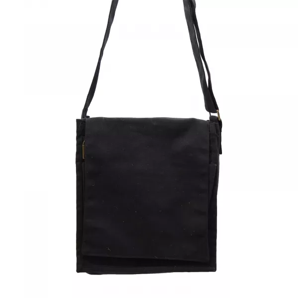 Cotton Canvas Messenger Bag - Black