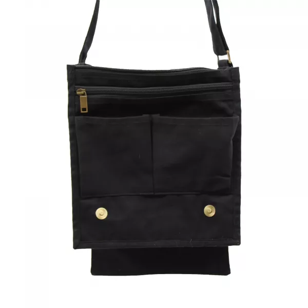 Cotton Canvas Messenger Bag - Black - Image 2