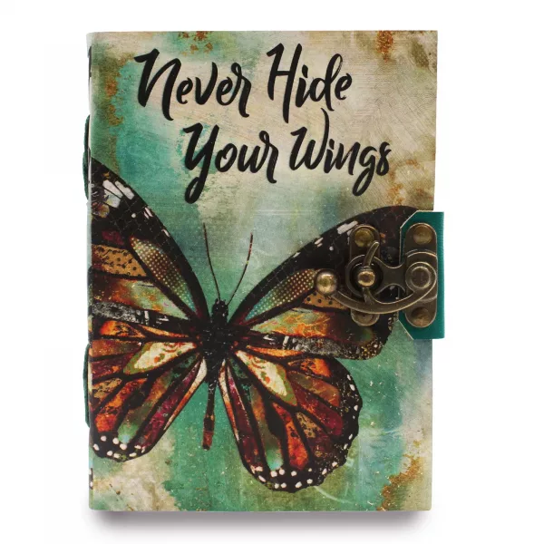 Leather \"Never Hide Your Wings\" Deckle-edge Notebook (7x5\")