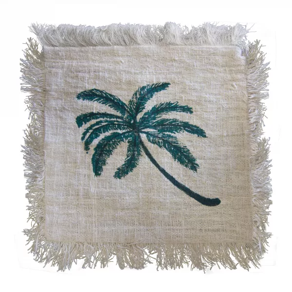 Linen Cushion Cover 60x60cm Palm Tree  with Fringe - Image 4