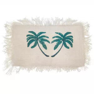 Linen Cushion Cover 30x50cm Palm Tree with Fringe