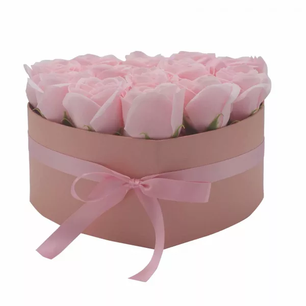Soap Flower Gift Bouquet - 13 Pink Roses - Heart - Image 3