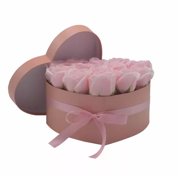 Soap Flower Gift Bouquet - 13 Pink Roses - Heart - Image 4
