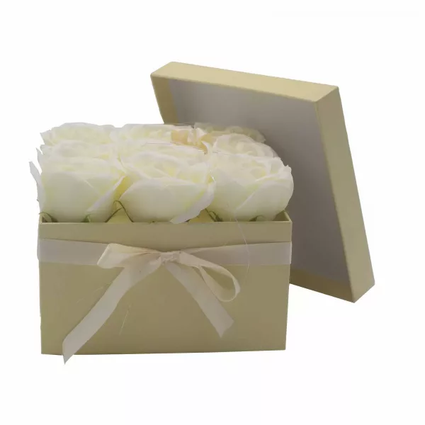 Soap Flower Gift Bouquet - 9 Cream Roses - Square - Image 2