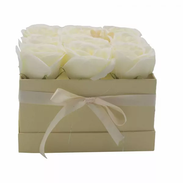 Soap Flower Gift Bouquet - 9 Cream Roses - Square - Image 3