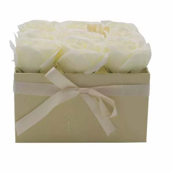 Soap Flower Gift Bouquet - 9 Cream Roses - Square - Image 4