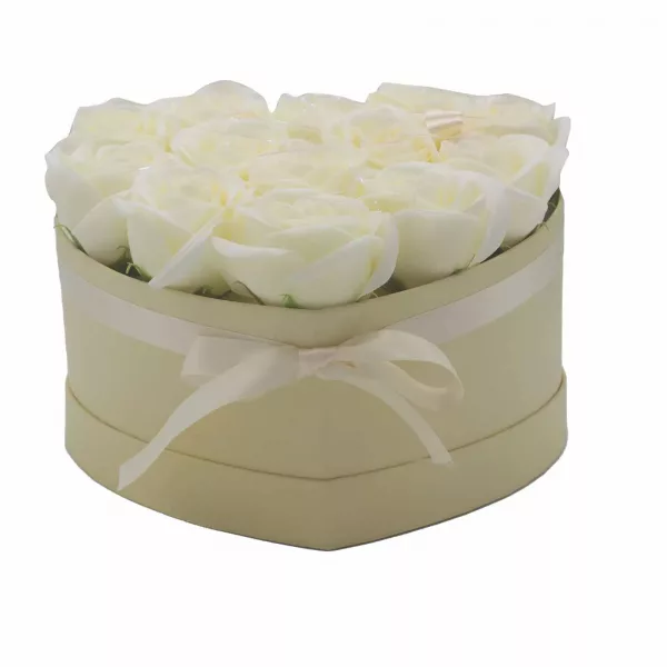 Soap Flower Gift Bouquet - 13 Cream Roses - Heart - Image 2