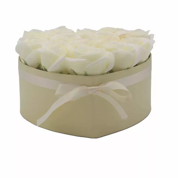 Soap Flower Gift Bouquet - 13 Cream Roses - Heart - Image 3