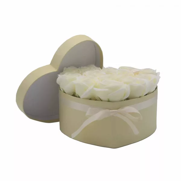 Soap Flower Gift Bouquet - 13 Cream Roses - Heart - Image 4