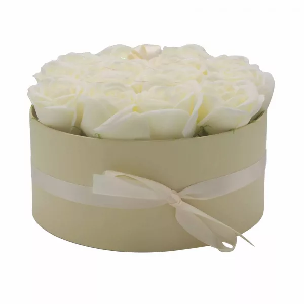Soap Flower Gift Bouquet - 14 Cream Roses - Round - Image 2