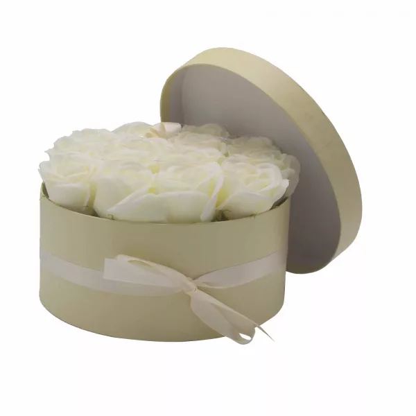 Soap Flower Gift Bouquet - 14 Cream Roses - Round - Image 3