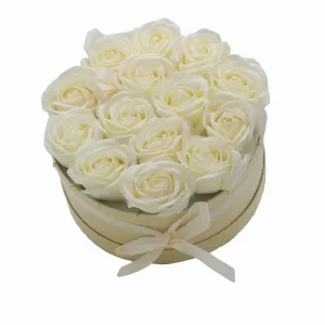 Soap Flower Gift Bouquet - 14 Cream Roses - Round