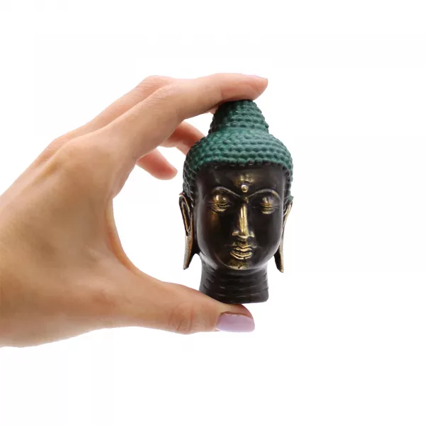 Small Antique Brass Buddha Head - Image 2