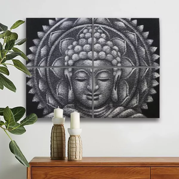 Set of 4 Grey Buddha Mandala Brocade Detail 30x40cm - Image 2