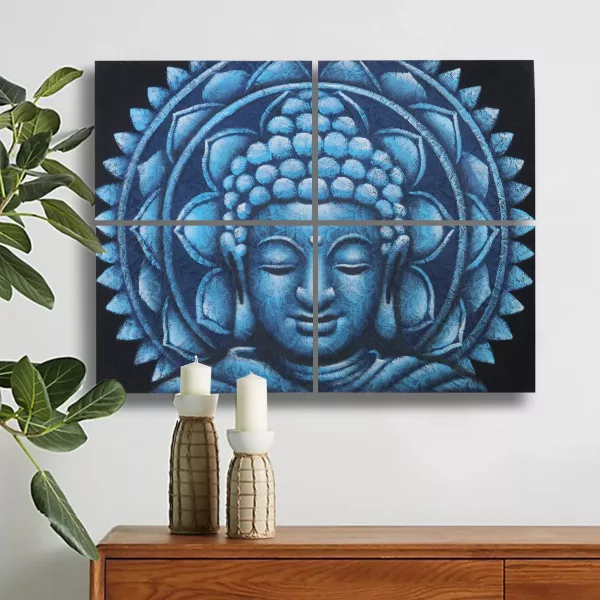 Set of 4 Blue Buddha Mandala Brocade Detail 30x40cm - Image 2