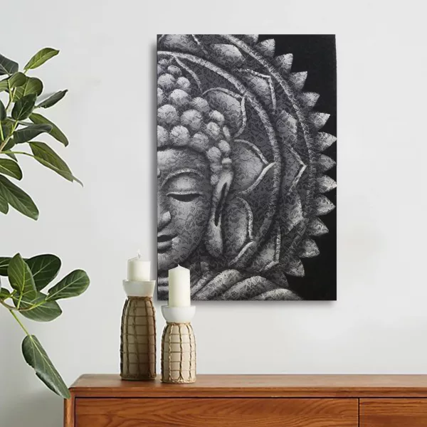 Grey Half Buddha Mandala 60x80cm - Image 2