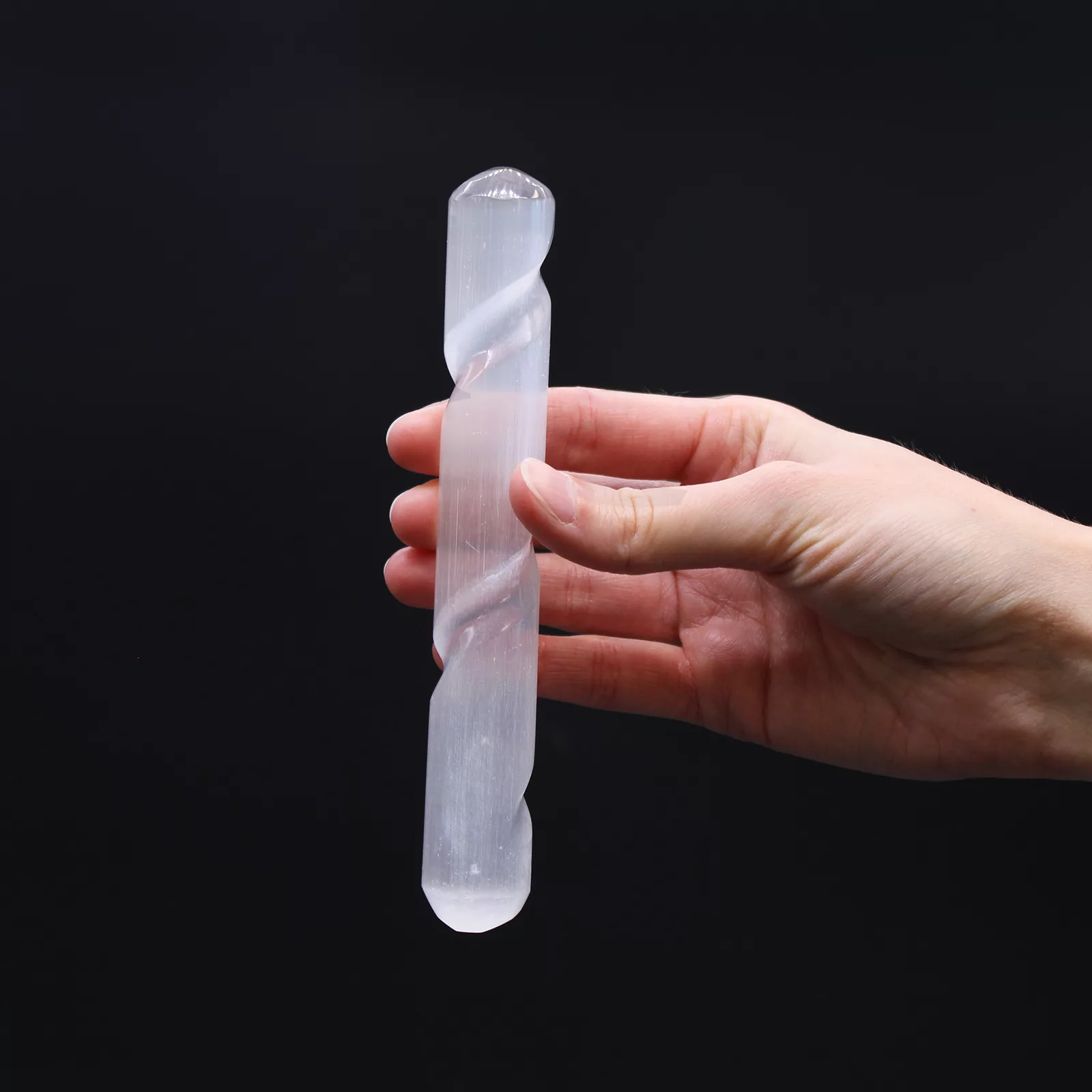 Selenite Spiral Wand - 16 cm ( Round Both Ends) - Image 4