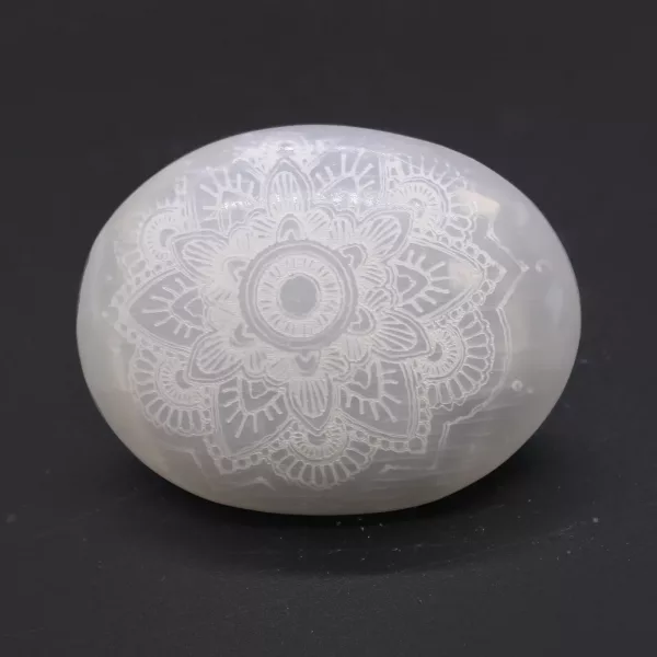 Selenite Palm Stone - Mandala Engraved - Image 2