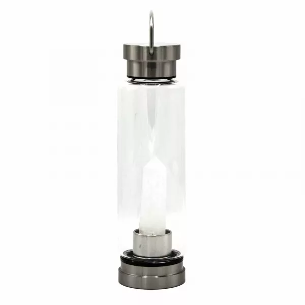 Crystal Infused Glass Water Bottle - Cleansing Clear Quartz - Obelisk